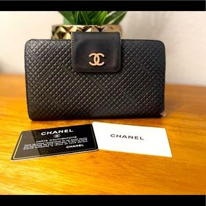 CHANEL Lambskin Diamond Quilted Black Large Wallet 💯 AUTHENTIC